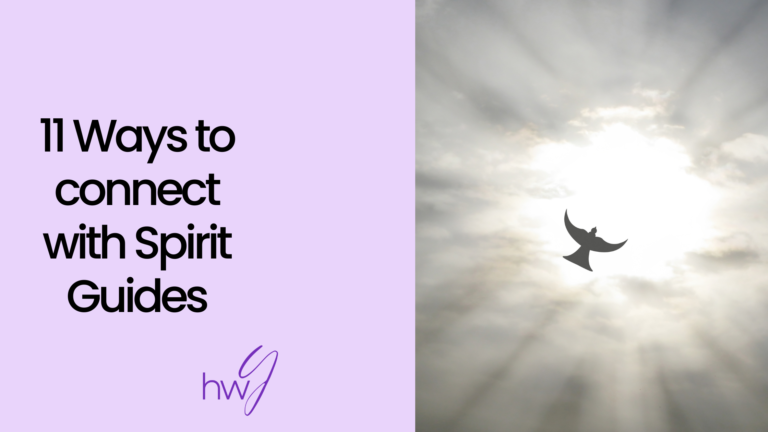 11 Ways to connect with spirit guides and an image of a bird flying in a cloudy sky with the sun shining behind it